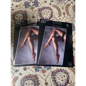 Lot Of 2 New JCPenney Delicates Lace Top Thigh High Black & Almond Size 2